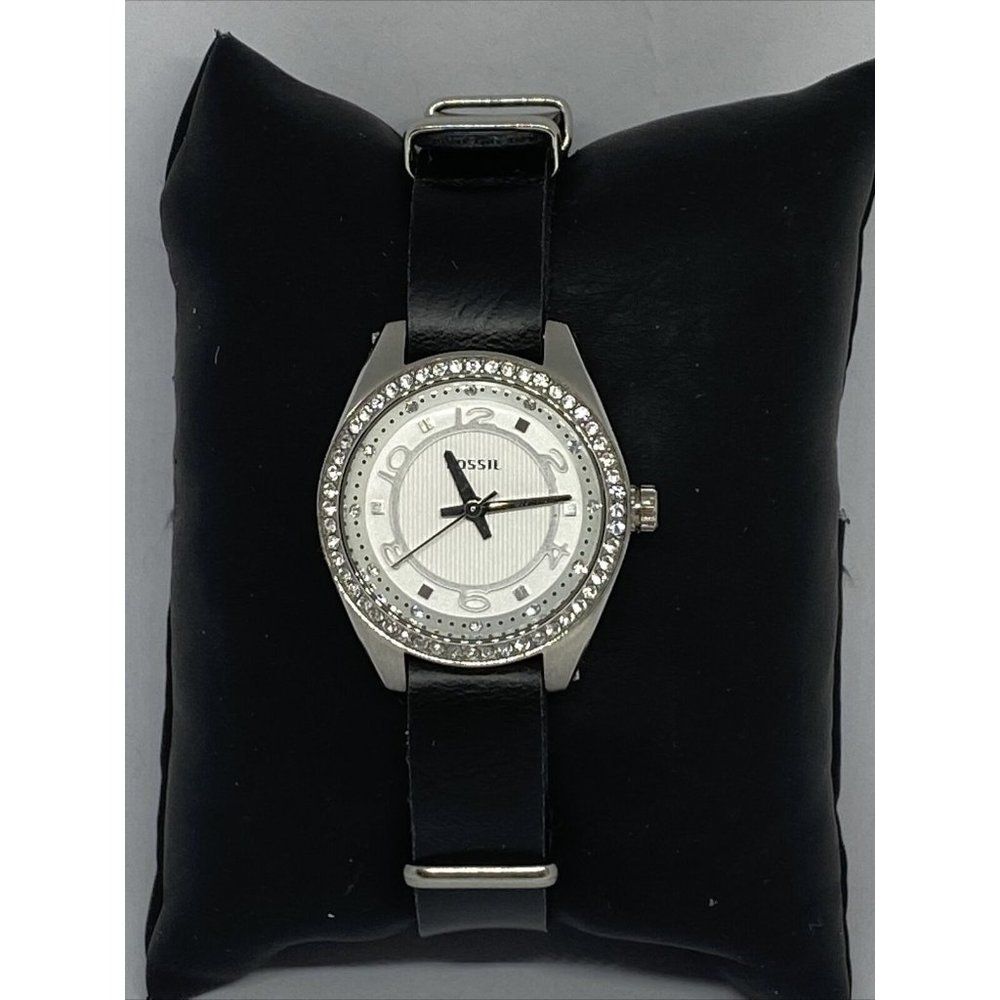 Fossil BQ1078 Women Black Leather Silver Analog Di